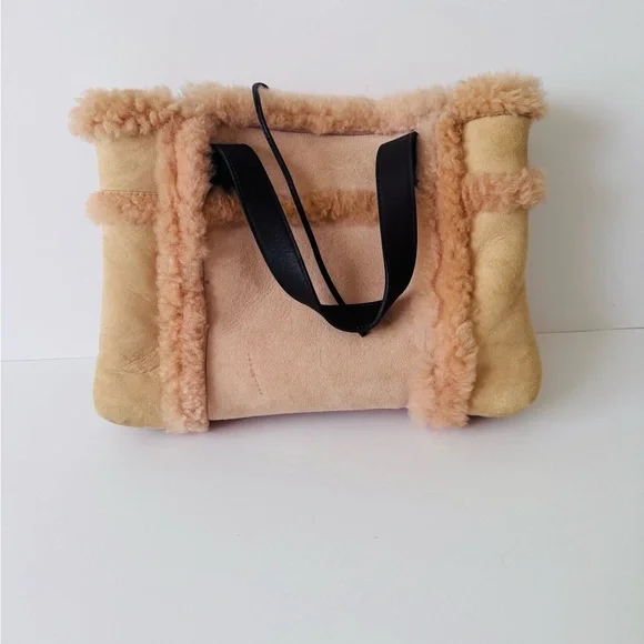 UGG Light Pink and Dark Brown Shearling small Tote - Picture 3 of 3